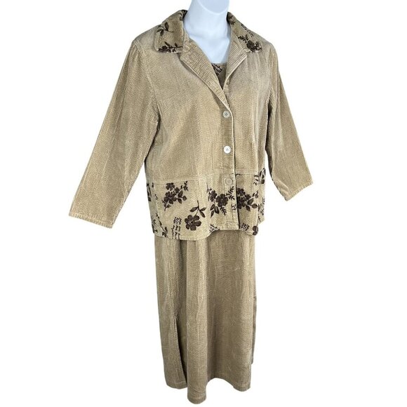 J G Hook Collection 14 Floral Corduroy Jacket Sleeveless Maxi Dress Set Retro - Picture 7 of 16